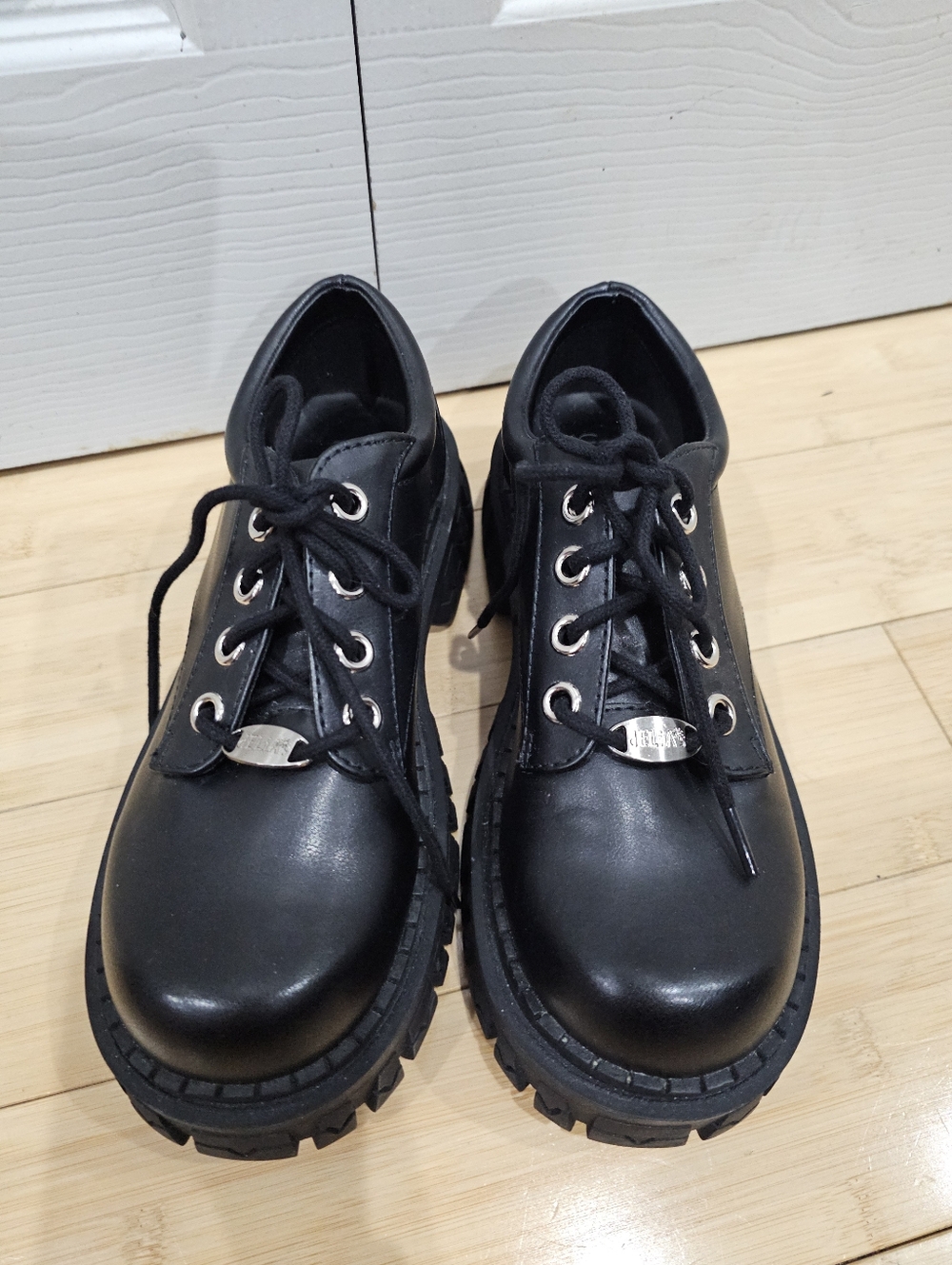 Dolls Kill Delia's Black Corporate Goth Faux Leather Teen Craft Oxford Shoes 8 - Picture 11 of 12